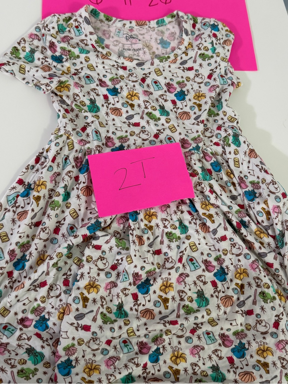 Posh Peanut White Dress with Teal Pink Yellow Green Print